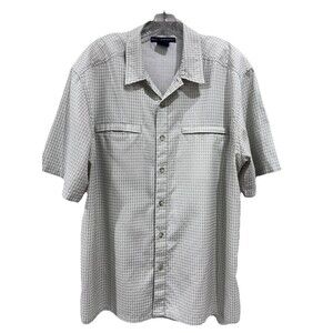ExOfficio Men’s Vented SS Shirt XL Beige Blue Fishing Zip Pockets Button Down